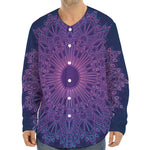 Purple Trippy Mandala Print Long Sleeve Baseball Jersey