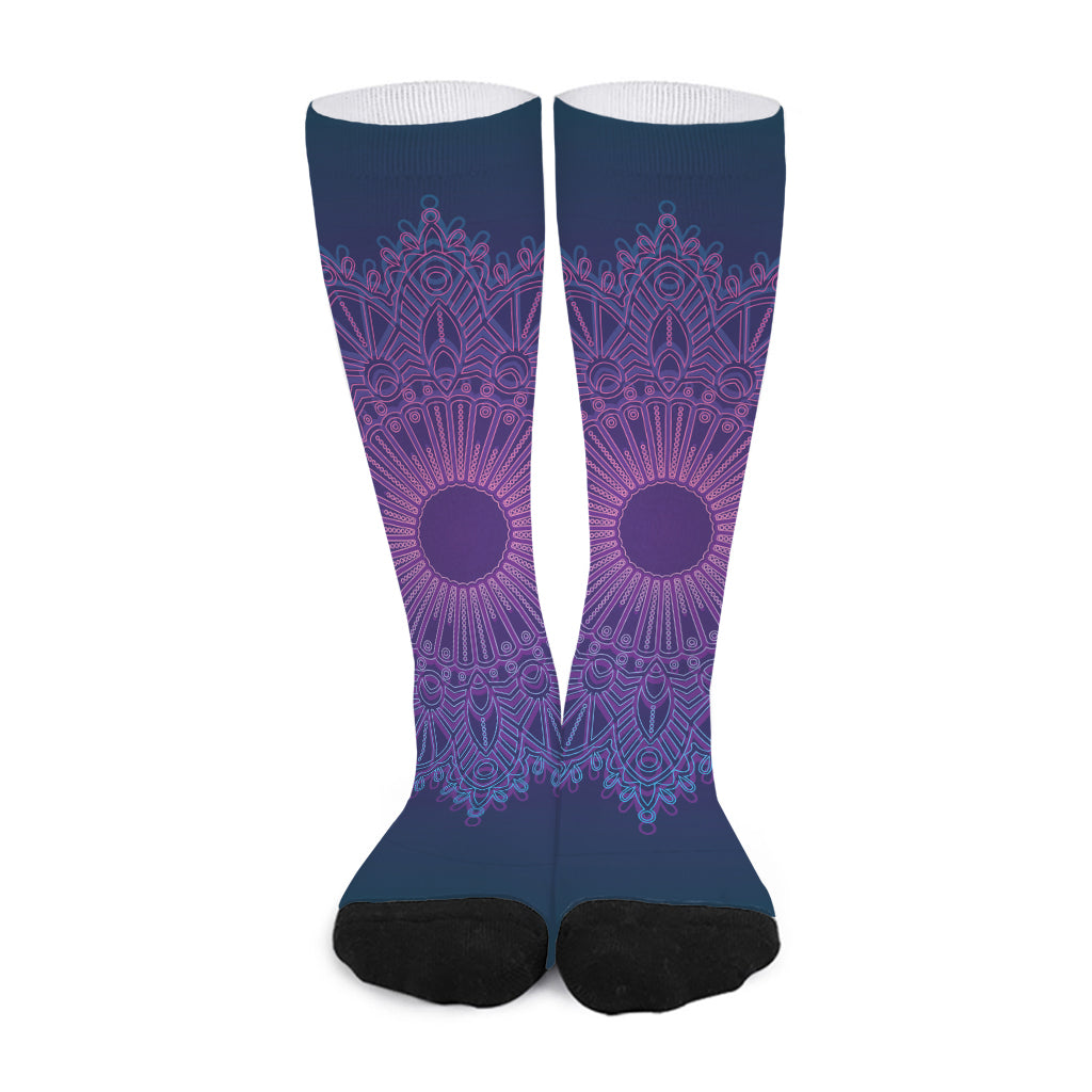 Purple Trippy Mandala Print Long Socks