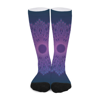 Purple Trippy Mandala Print Long Socks