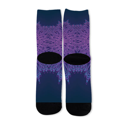 Purple Trippy Mandala Print Long Socks