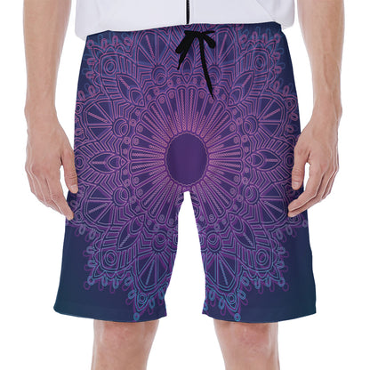 Purple Trippy Mandala Print Men's Beach Shorts