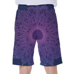 Purple Trippy Mandala Print Men's Beach Shorts
