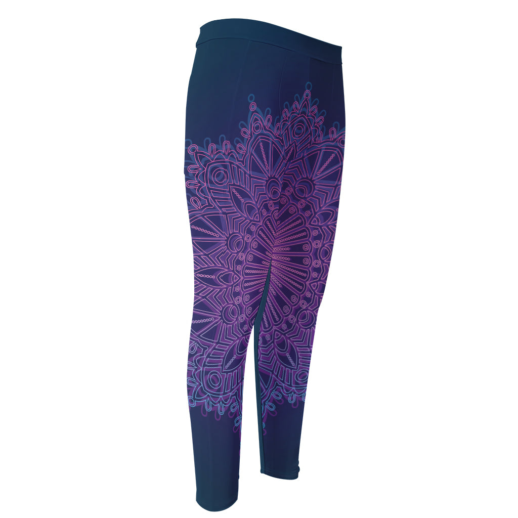 Purple Trippy Mandala Print Men's Compression Pants