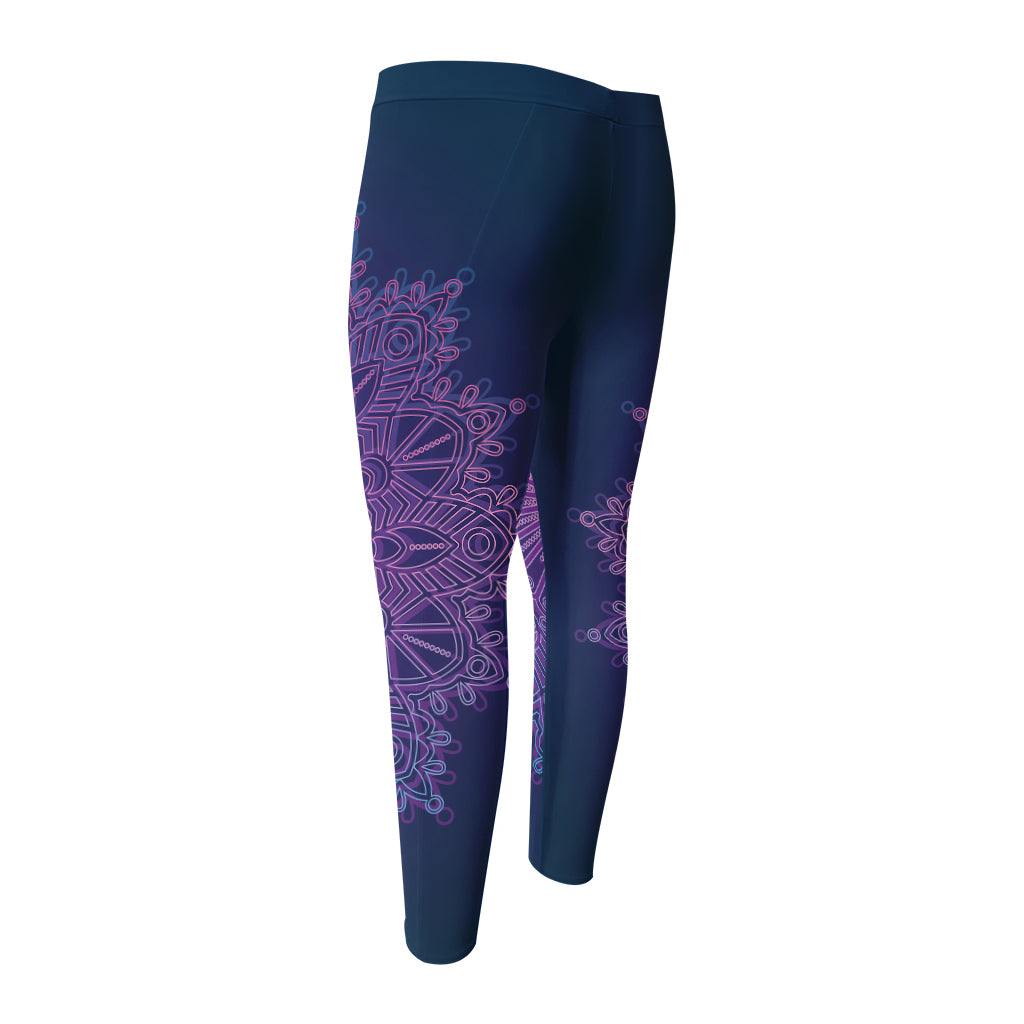 Purple Trippy Mandala Print Men's Compression Pants