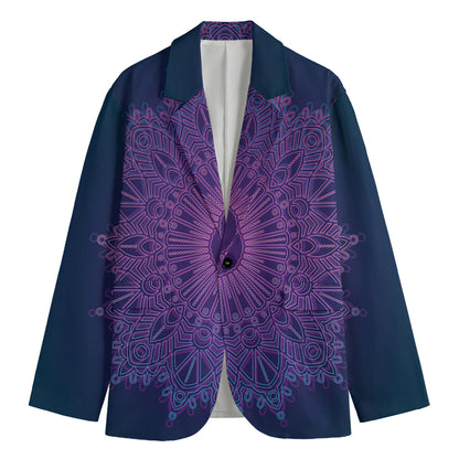 Purple Trippy Mandala Print Men's Cotton Blazer