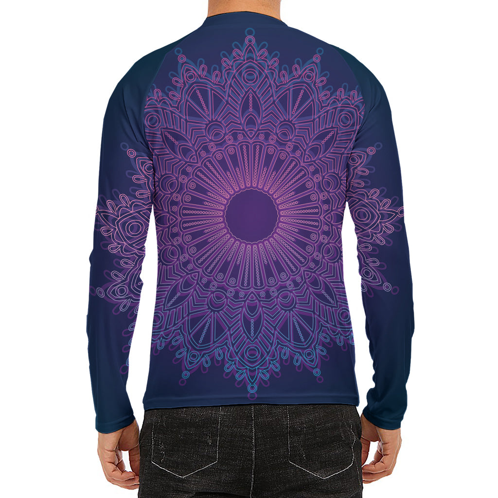 Purple Trippy Mandala Print Men's Long Sleeve Rash Guard