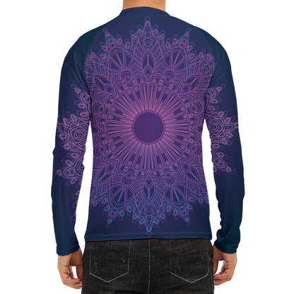 Purple Trippy Mandala Print Men's Long Sleeve Rash Guard