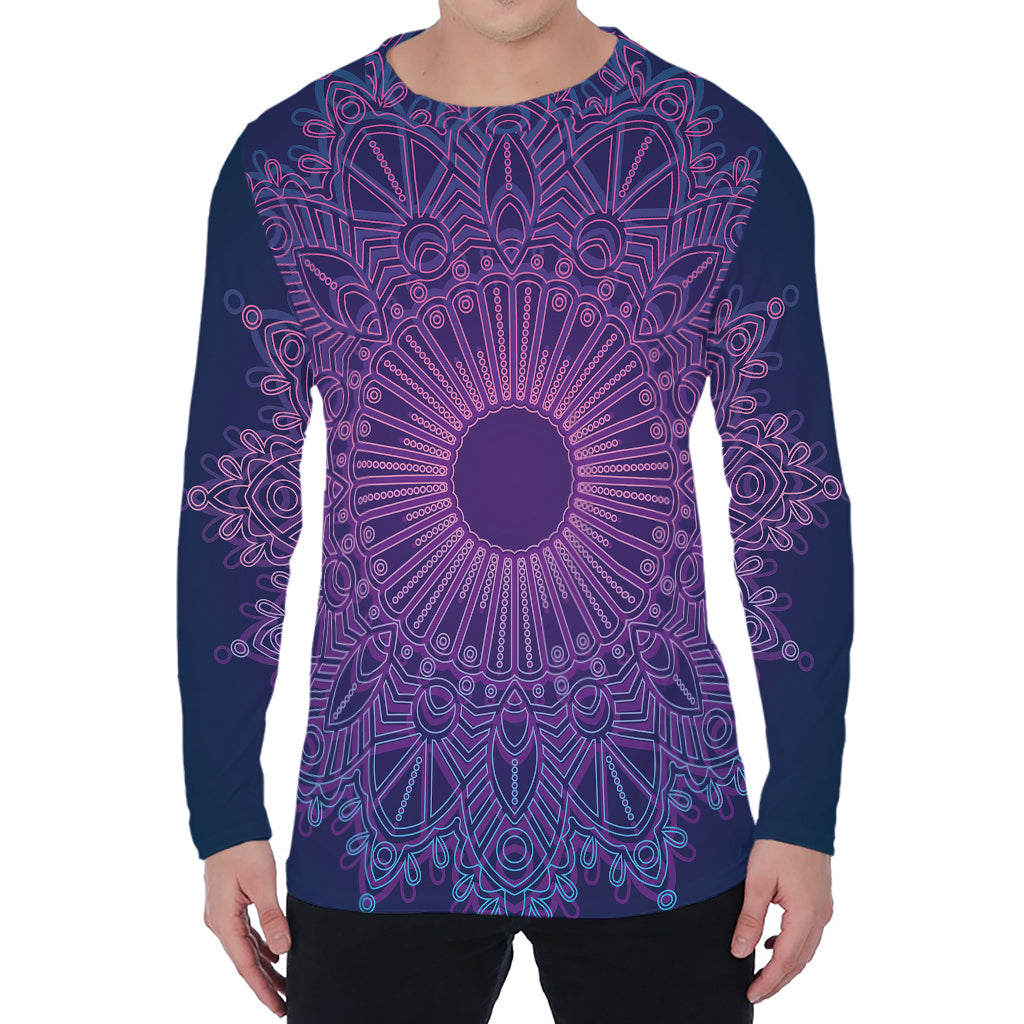 Purple Trippy Mandala Print Men's Long Sleeve T-Shirt
