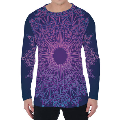 Purple Trippy Mandala Print Men's Long Sleeve T-Shirt