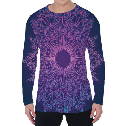 Purple Trippy Mandala Print Men's Long Sleeve T-Shirt