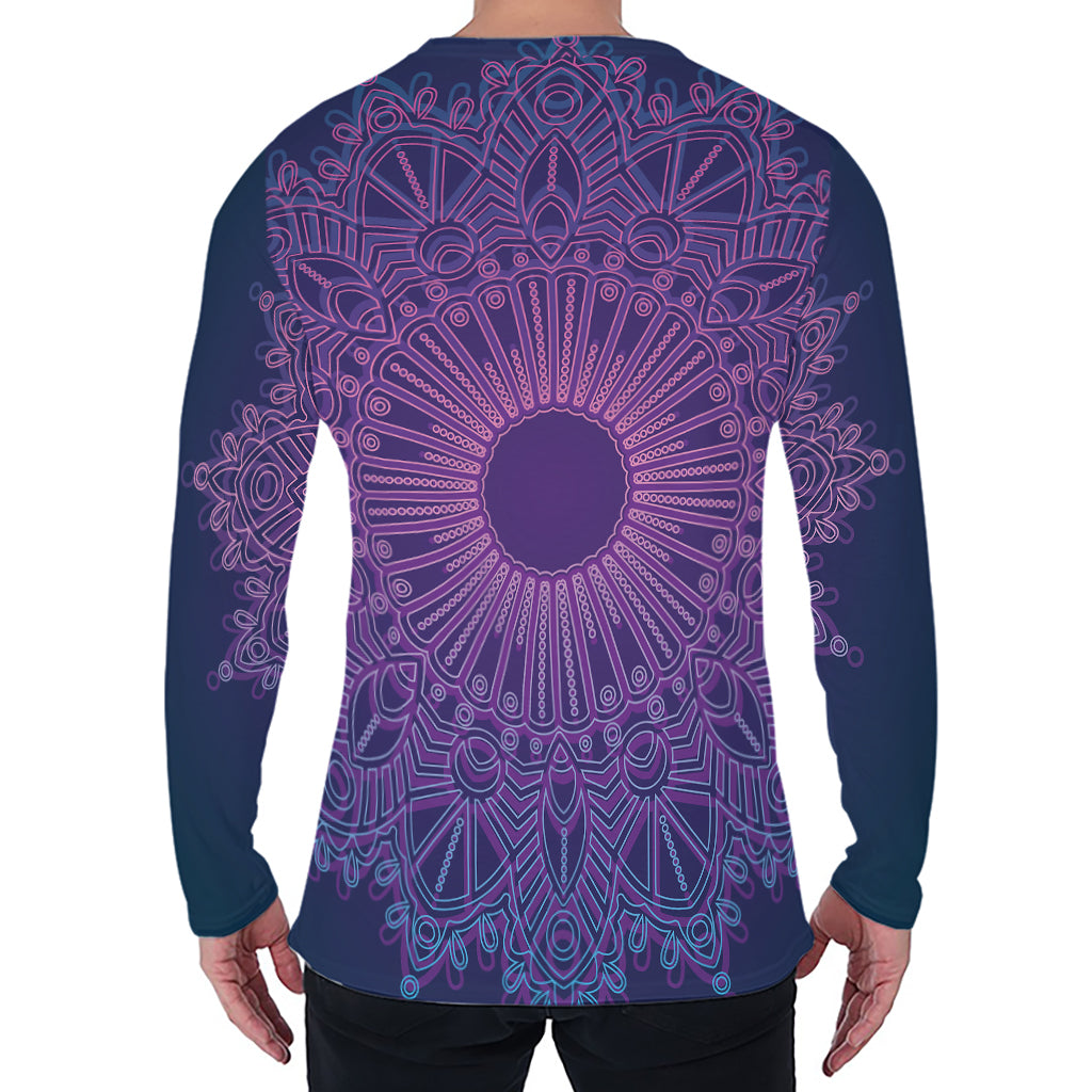 Purple Trippy Mandala Print Men's Long Sleeve T-Shirt