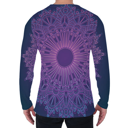 Purple Trippy Mandala Print Men's Long Sleeve T-Shirt