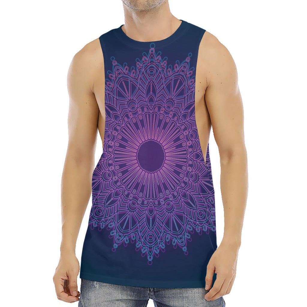 Purple Trippy Mandala Print Men's Muscle Tank Top