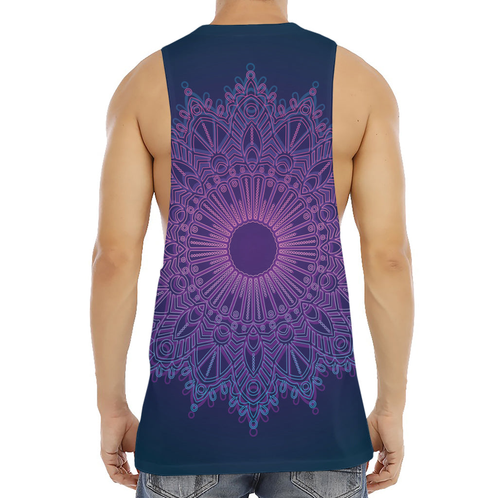 Purple Trippy Mandala Print Men's Muscle Tank Top