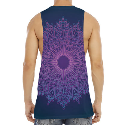 Purple Trippy Mandala Print Men's Muscle Tank Top