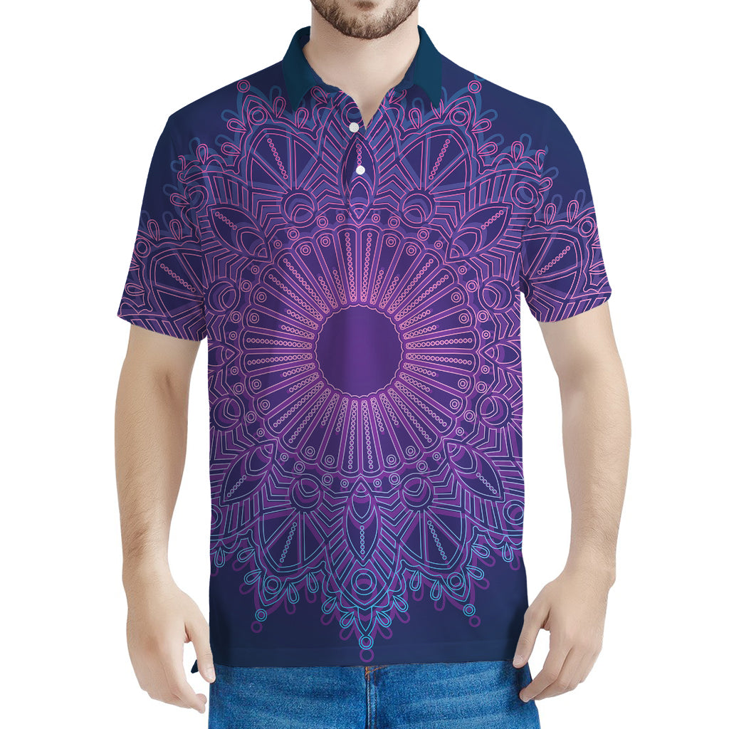 Purple Trippy Mandala Print Men's Polo Shirt