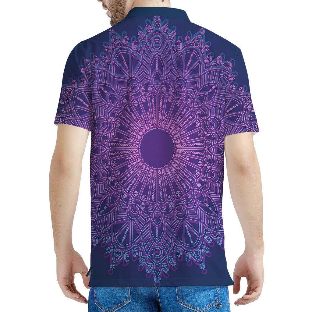 Purple Trippy Mandala Print Men's Polo Shirt