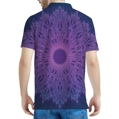 Purple Trippy Mandala Print Men's Polo Shirt