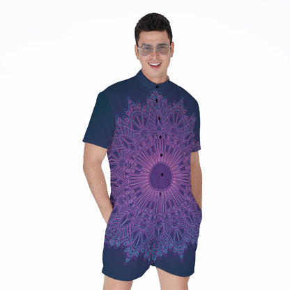 Purple Trippy Mandala Print Men's Rompers