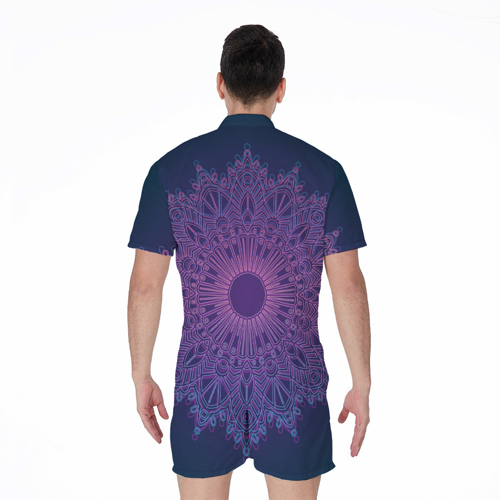 Purple Trippy Mandala Print Men's Rompers