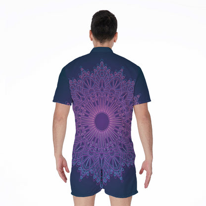 Purple Trippy Mandala Print Men's Rompers