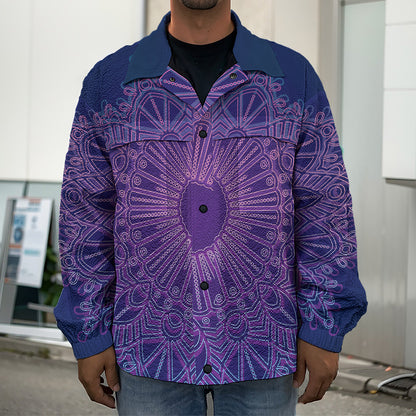 Purple Trippy Mandala Print Men's Shirt Jacket