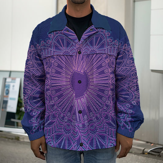 Purple Trippy Mandala Print Men's Shirt Jacket
