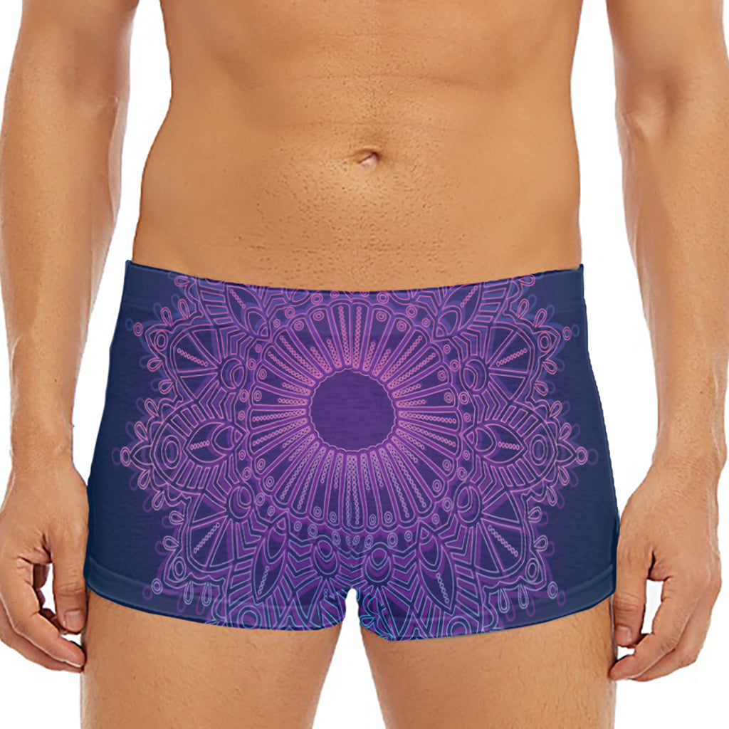Purple Trippy Mandala Print Men's Short Boxer Briefs