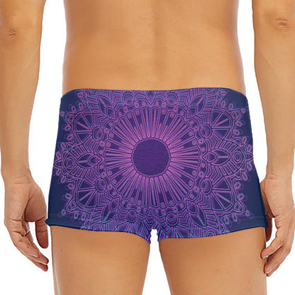 Purple Trippy Mandala Print Men's Short Boxer Briefs