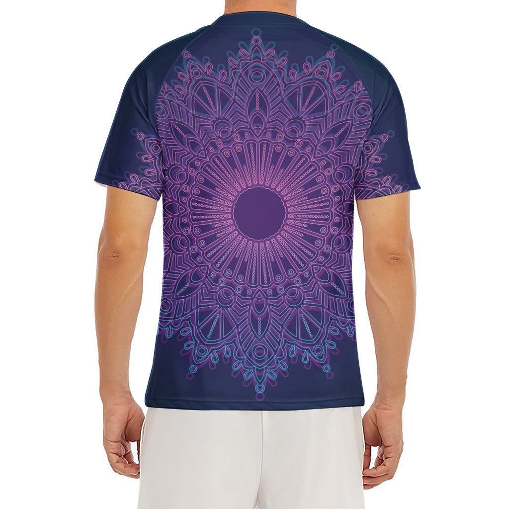 Purple Trippy Mandala Print Men's Short Sleeve Rash Guard