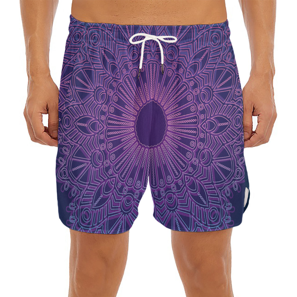 Purple Trippy Mandala Print Men's Split Running Shorts
