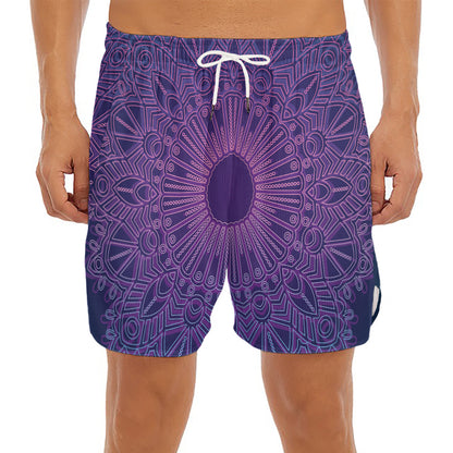 Purple Trippy Mandala Print Men's Split Running Shorts