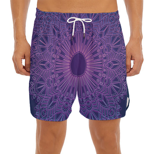 Purple Trippy Mandala Print Men's Split Running Shorts