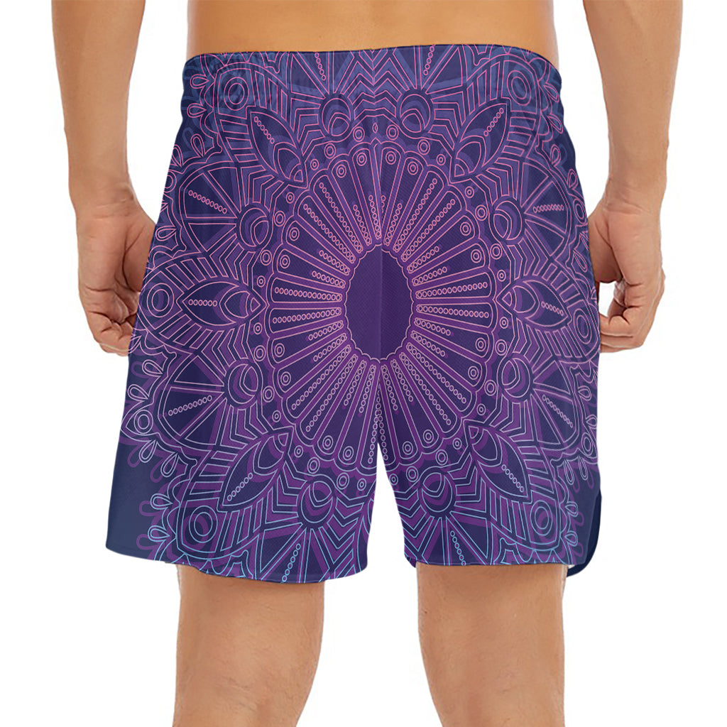 Purple Trippy Mandala Print Men's Split Running Shorts