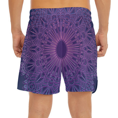 Purple Trippy Mandala Print Men's Split Running Shorts