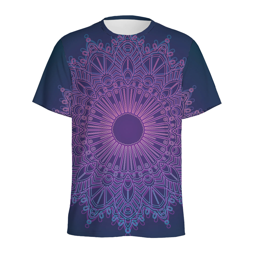 Purple Trippy Mandala Print Men's Sports T-Shirt