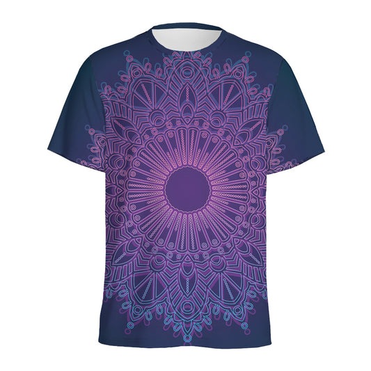 Purple Trippy Mandala Print Men's Sports T-Shirt
