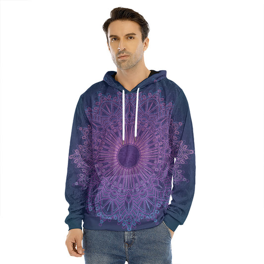Purple Trippy Mandala Print Men's Velvet Pullover Hoodie