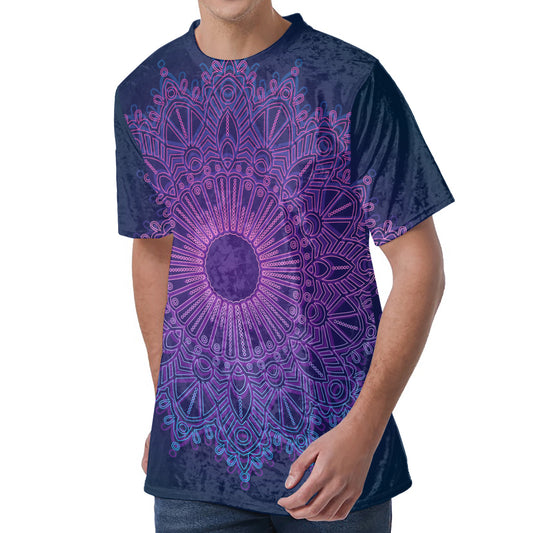 Purple Trippy Mandala Print Men's Velvet T-Shirt
