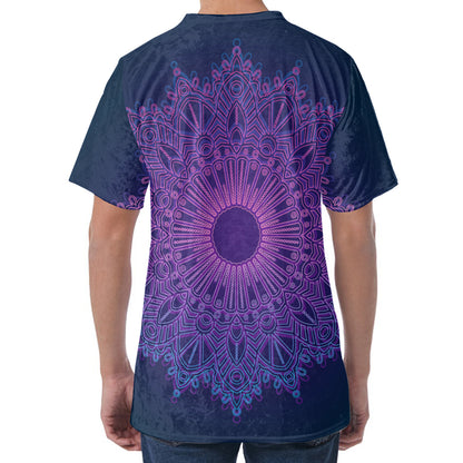 Purple Trippy Mandala Print Men's Velvet T-Shirt