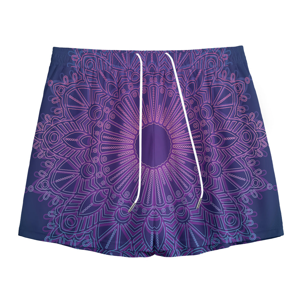Purple Trippy Mandala Print Mesh Shorts