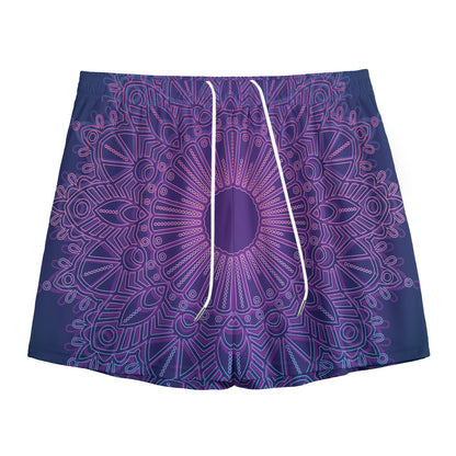 Purple Trippy Mandala Print Mesh Shorts