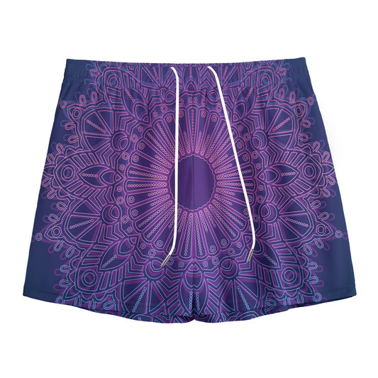 Purple Trippy Mandala Print Mesh Shorts