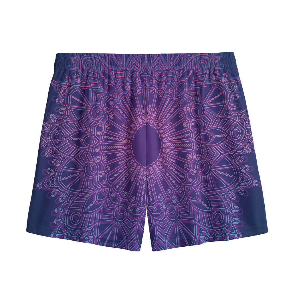 Purple Trippy Mandala Print Mesh Shorts