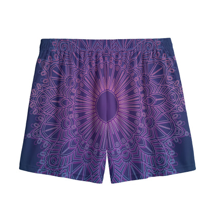 Purple Trippy Mandala Print Mesh Shorts