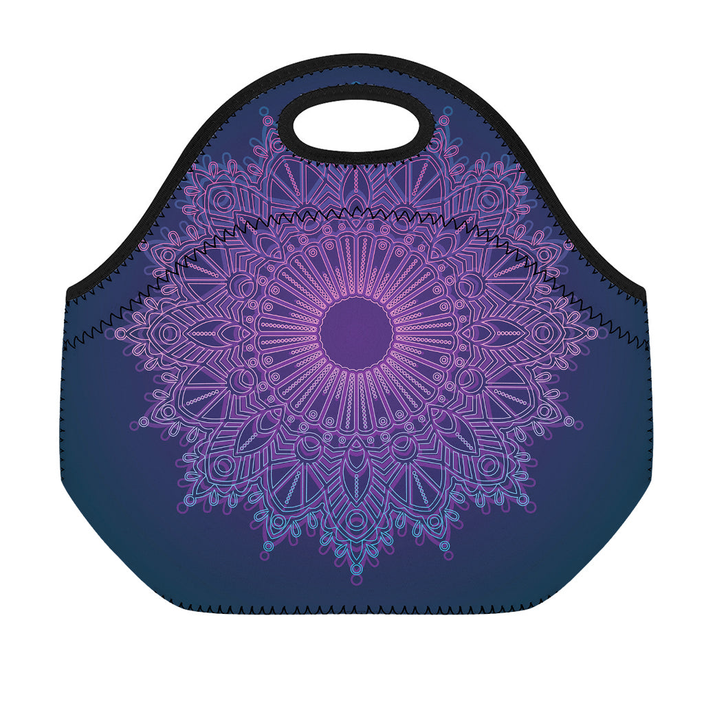 Purple Trippy Mandala Print Neoprene Lunch Bag