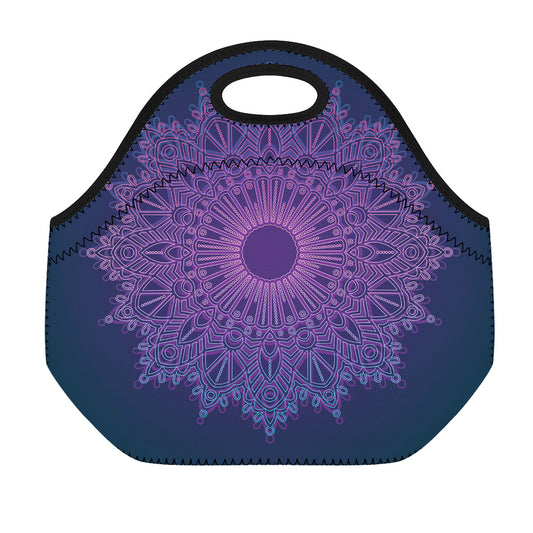 Purple Trippy Mandala Print Neoprene Lunch Bag