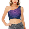 Purple Trippy Mandala Print One Shoulder Crop Top