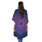 Purple Trippy Mandala Print Open Front Beach Cover Up