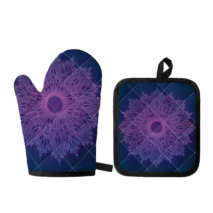 Purple Trippy Mandala Print Oven Mitt And Pot Holder Set